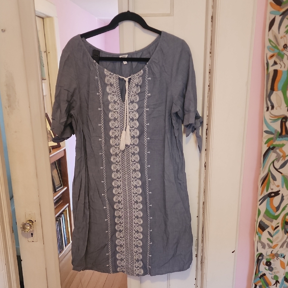 Dusty Blue Embroidered Tunic